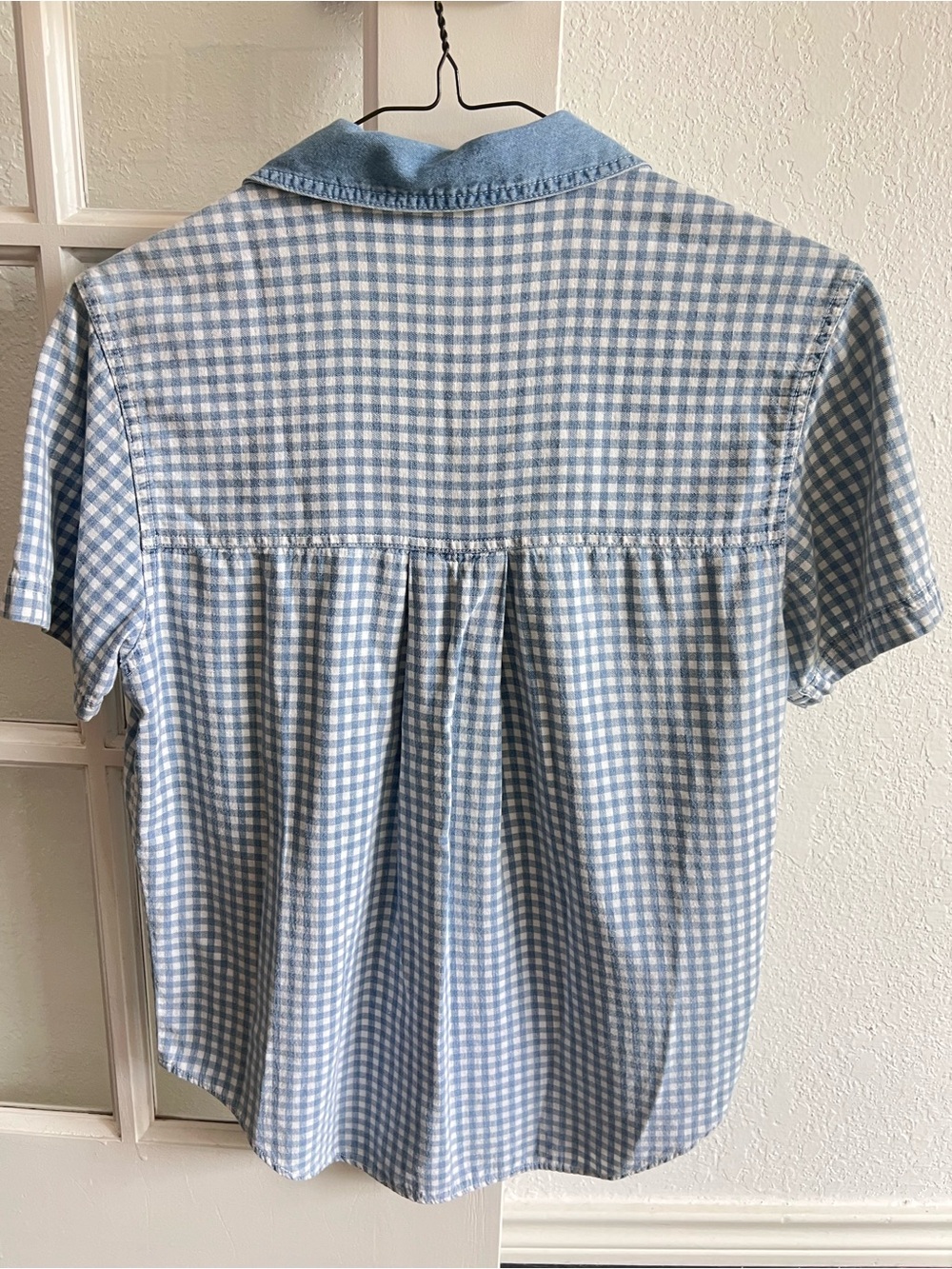 Vintage Light Blue Gingham Short-Sleeve Shirt - Picture 2 of 4